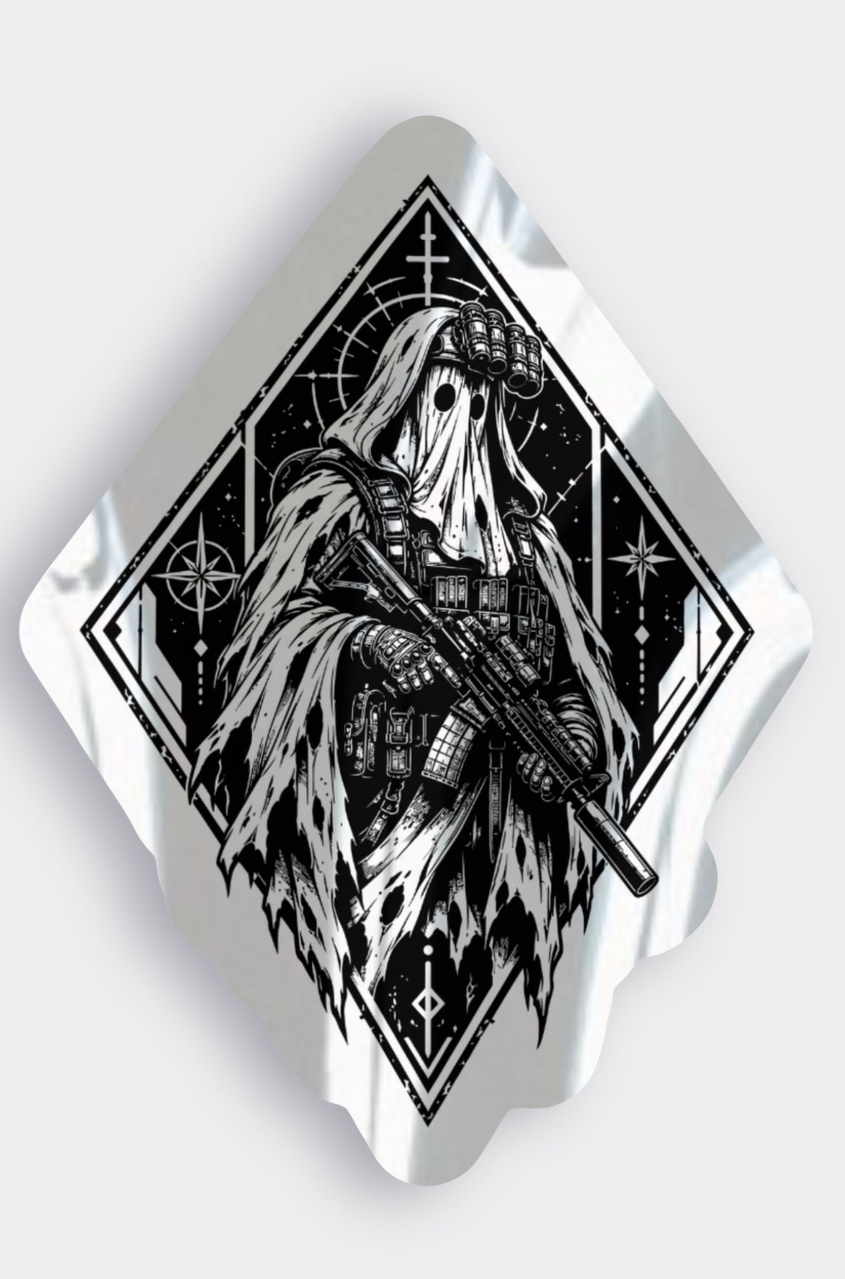 Tactical Ghost Warrior Sticker, Military Skull Decal, Gothic Soldier Sticker, Black & White