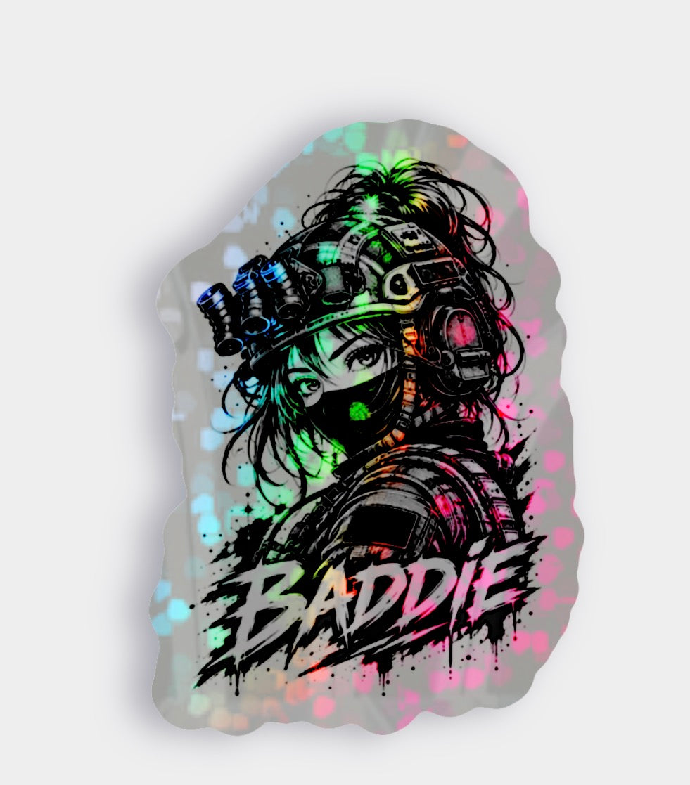 Tactical Anime Girl Sticker, Military Helmet Decal, Cyberpunk Warrior Vinyl Sticker