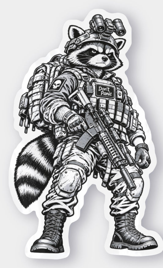 Tactical Raccoon Sticker  Military Animal Decal, Funny Army Vinyl Sticker