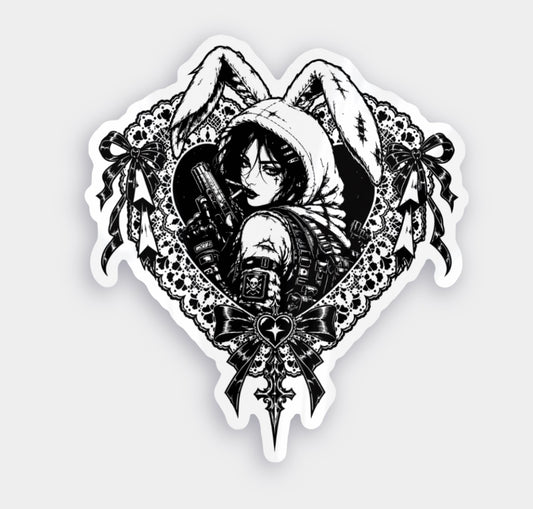 Gothic Bunny Girl Sticker, Tactical Anime Girl Decal, Dark Aesthetic Vinyl Sticker