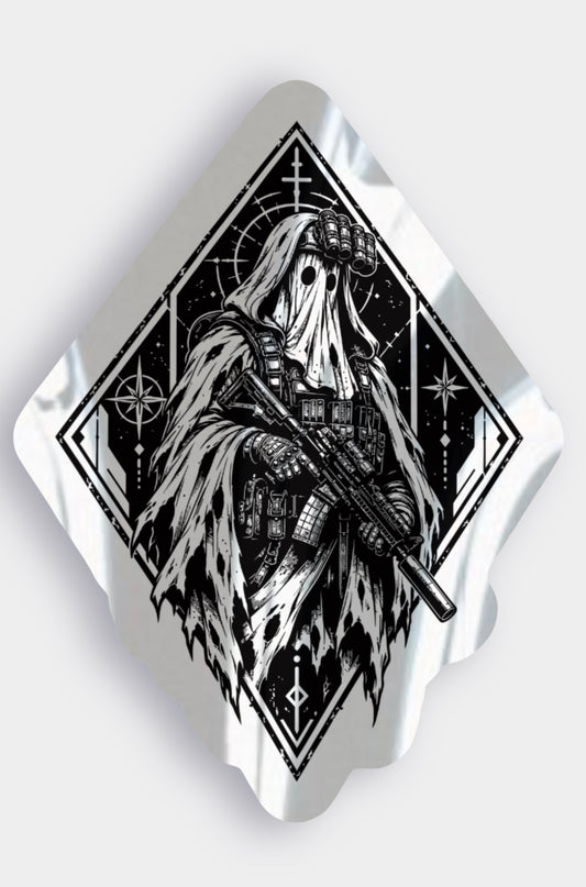 Tactical Ghost Warrior Sticker, Military Skull Decal, Gothic Soldier Sticker, Black & White