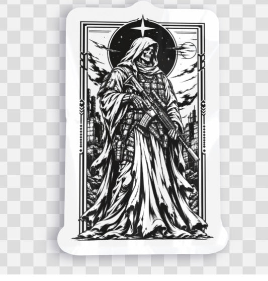Grim Reaper Tactical Sticker, Gothic Warrior Decal, Dark Military Vinyl Sticker